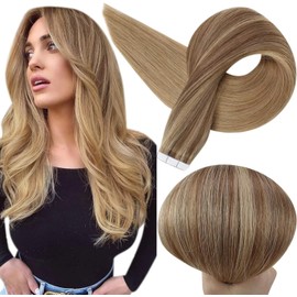 Full Shine Tape in Hair Extensions Bronze Blonde Balayage 18 Inch Hair Extensions for Women Color 10/16/16 Ombre Real Human Hair Extensions 20 Pieces 50 Grams