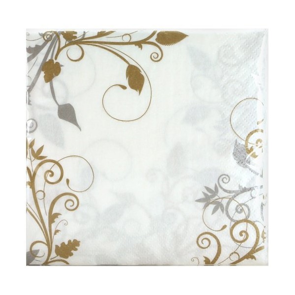 Hanna K. Signature Collection Luncheon Paper Bella Vite Shimmer Collection | Pack of 40 Napkin, White/Silver/Gold