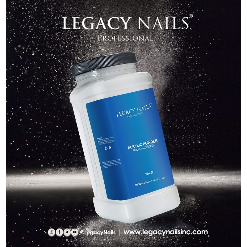Legacy Nails Professional White Acrylic Powder, Net Wt. 1 lbs.