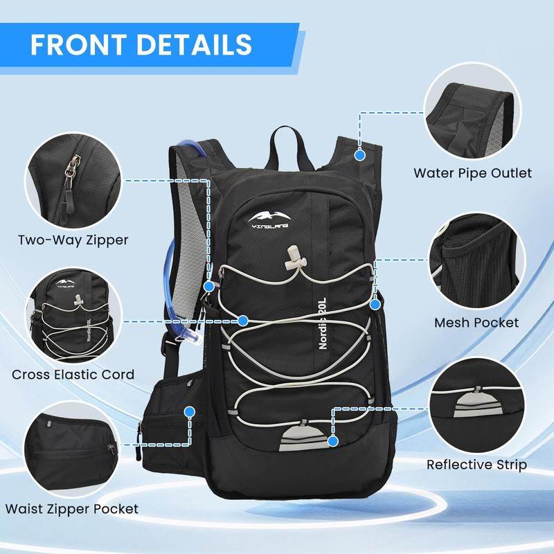 Lnopever Hydration Backpack: Water Backpack with 2L Water Bladder, Lightweight