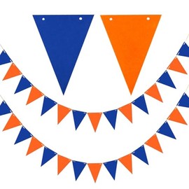GAKA 20 Feet Double Sided Blue and Orange Paper Triangle Flags Bunting Pennant Banner for Birthday Party, Wedding,Graduation Party Decoration Supplies