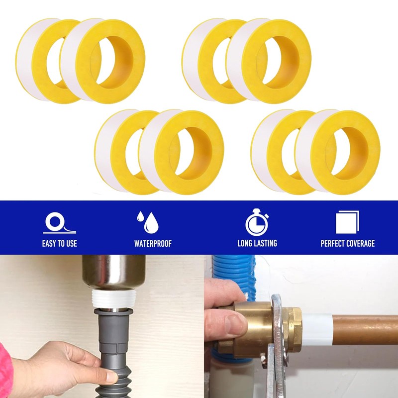 8Rolls PTFE Plumbers Tape Upgraded - 10m X 18mm Waterproof