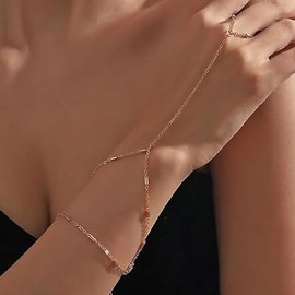 Hand Chain Ring Bracelet Hand Chain for Women Beaded Finger Chain Bracelets Delicate Slave Bracelet for Women and Girls