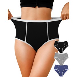 K-CHEONY Womens High Waisted Underwear Full Coverage Panties Soft Breathable Stretch Ladies Briefs 3 Pack