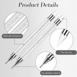 Tatuo 4 Pcs Dual-ended Rhinestone Picker Tool Handle Rhinestones Applicator with 20 Replacement Wax Tips Wax Pencils Painting Dotting Pens with 2 Tweezers for DIY Nail Art Crafts Gems (White, Black)