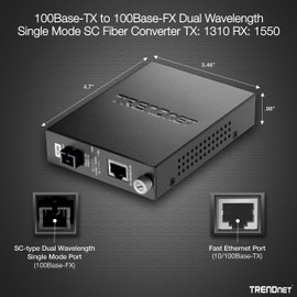 TRENDnet 100Base-TX to 100Base-FX Dual Wavelength Single Mode SC Fiber Media Converter TX:310nm (40 Km, 24.9 Miles), RJ-45 port, Fiber to Ethernet Converter, Lifetime Protection, TFC-110S40D3