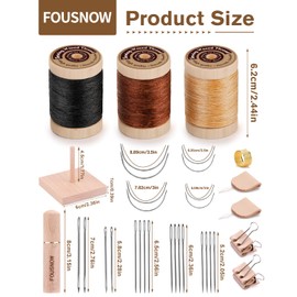 FOUSNOW Leather Sewing Kit, Leather Needles for Hand Stitching, Stitching Kit with Waxed Thread Upholstery Needle Binder Clips Heavy Duty Sewing Kit for Shoes Bags Canvas