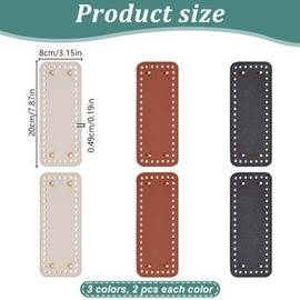 FREEBLOSS Pack of 6 Leather Bag Base Rectangular Bag Base Pad Bag Bottoms for Crocheting 3 Colours Leather Bag Base Bag Base with Holes for Handbags Bag Base Shape Pad for Bags