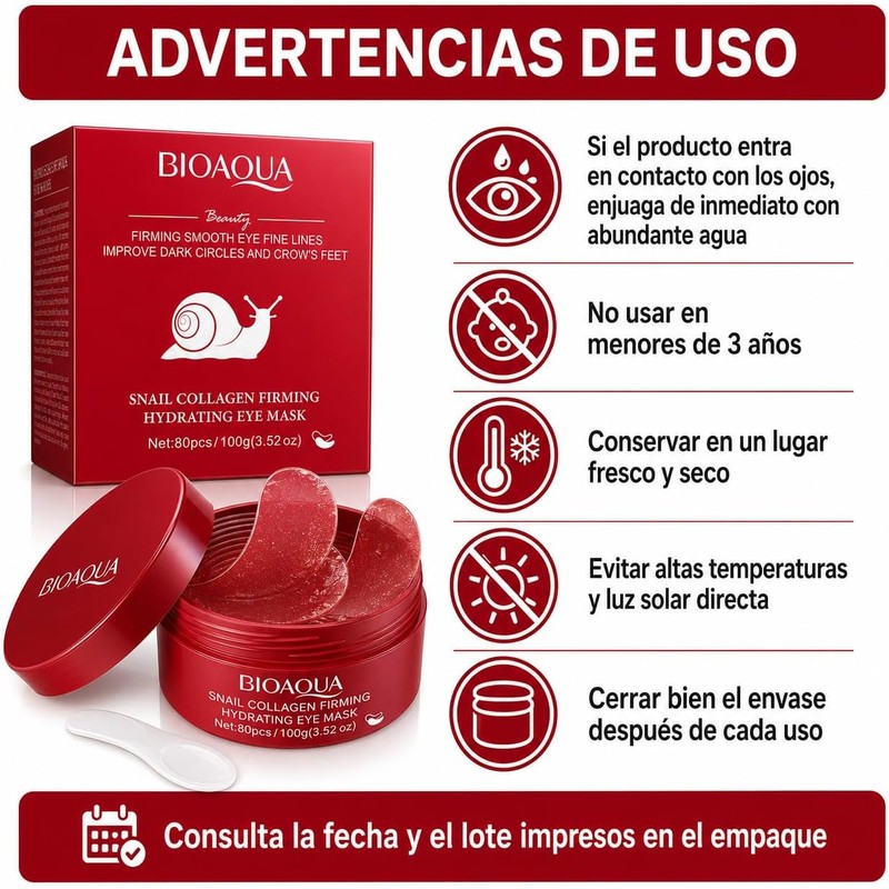 BIOAQUA Parches para Ojos con Baba de Caracol y Colágeno,