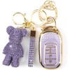 Rayslesan Cute Key Fob Cover with Rhinestone Bear Charm, Bling TPU Smart Key Case for Women, Compatible with Honda Accord Civic 2023 2024 2025 Honda HR-V CR-V 2023 2024 2025 (5-Button, Gold Purple)