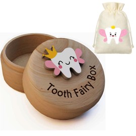 2Pcs Tooth Fairy, Tooth Fairy Bag, Tooth Fairy Box, Tooth Fairy Gift, Tooth Fairy Kit, Wood Baby Keepsake Box for Lost Teeth Kids Birthday Gift, for Girls And Boys