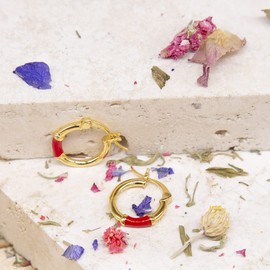 Tuscany Silver Women's Sterling Silver Yellow Gold Plated 10-15 mm Enamel Hoop Earrings, Silver, No Gemstone