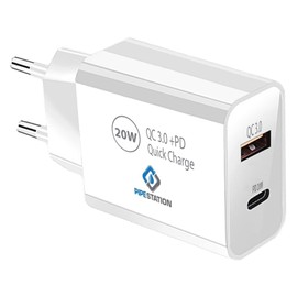 Pipestation Pipestation 20W European USB Charger Plug with USB A & USB C Fast Charger - European USB Plug Adapter for Spain, Italy, Greece, France - EU USB Plug to 2 Pin Euro Adaptor - USB European Plug Adapter