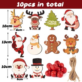BOFUNX Pack of 10 Christmas Pendants, Wooden Christmas Tree Pendants, Christmas Tree Decoration, Hanging Ornament Pendant, Christmas Decoration Gift