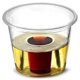Efforias 100 X Bomb Shot Cups CE Marked Clear, 25CL, Sealed Pack Sleeve, Recyclable, Bomb Shots, Polypropylene, Crushable, Jagerbomb, Ideal for Redbull & Jagermeister