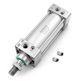 Baomain Pneumatic Air Cylinder SC 50 x 100, PT 1/4 Port, 1.96" Bore, 3.94" Stroke, Single Rod Double Acting, M16X1.5 Threaded Rod, with 2X Push-in Fittings