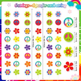 HOWAF 6 Hippie Accessories Hippie Garland, Hippy Boho String Hanging Garland Peace Sign Flower Power Bunting Hanging Streamer Hippie Banner for Groovy Party, 60s 70s Hippie Party Decorations