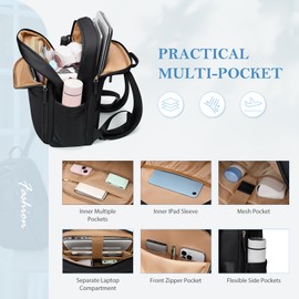 GOLF QUALITY Travel Backpack for Women Waterproof Carry On Bag Business Weekender Hiking Multilayer Laptop Bag,16 Inch,Black