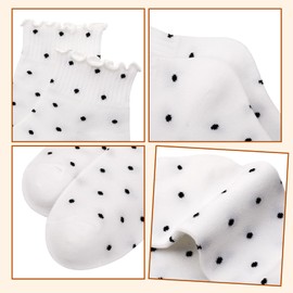 Zuimei 6 Pairs Frilly Socks Women Ruffle Socks Woman Cotton Cute Pattern Ankle Socks Breathable Short Socks Crew Socks for Womens Ladies Girls UK Size 3-7, White Black