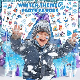 96 PCS Hello Winter Snowflake Pre-Cut Temporary Tattoos for Kids | Super Cute Themed Birthday Party Favors, Supplies, Decorations, Fake Tattoo Stickers, School Rewards Prizes & Gifts for Boys Girls
