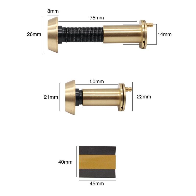 Door Viewer Polished Brass Peephole Wide Angle 50-75mm Thick Doors