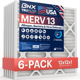 BNX TruFilter 20x22x1 Air Filter MERV 13 (6-Pack) - MADE IN USA - Electrostatic Pleated Air Conditioner HVAC AC Furnace Filters for Allergies, Pollen, Mold, Bacteria, Smoke, Allergen, MPR 1900 FPR 10