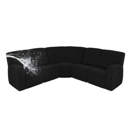 Easy-Going 100% Waterproof Recliner Cover, Stretch Couch Covers for Reclining Couches, Extra Large Sectional Sofa Slipcover, L-Shape Furniture Protector for Kids & Pets, 5 Seater, Black