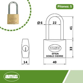 Amig - Long Arc Padlock with Keys Alike | Anti-Rust | Waterproof & Outdoor Resistant | Fits Gym Lockers, Luggage, Tool Boxes | Mortice Lock Compatible, Matte Brass, 40mm, Brass & Steel Bow