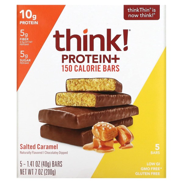Protein+ 150 Calorie Bars, Salted Caramel, 5 Bars, 1.41 oz (40 g) Each, Think !