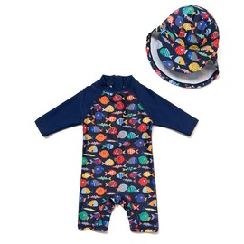 upandfast Baby Swim Costume with Sun Hat, UPF 50+ Swimwear for Baby, Colorful fish