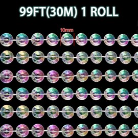 99ft Crystal Beads Garland Strand, Iridescent Clear Acrylic Diamond Beads String Roll for Crafts, Beaded Curtains, Wedding Party Decorations, Plastic Crystal Garland for Christmas Tree Ornaments