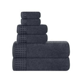 GLAMBURG 100% Cotton Ultra Soft 6 Pack Towel Set, Contains 2 Bath Towels 28x55 Inches, 2 Hand Towels 16x24 Inches & 2 Wash Coths 12x12 Inches, Compact Absorbent Lightweight & Quickdry - Charcoal Grey