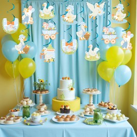 Goose Baby Shower Decorations 24pcs Blue Floral Silly Goose Hanging Swirls Cute Geese Ceiling Streamers Hanging Decors Silly Goose Fun Farm Animal Flower Lawn Gender Reveal Birthday Party Supplies