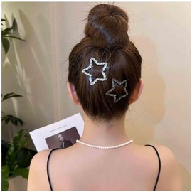 Aneneiceera Crystal Star Clip Black Rhinestone Hair Clip Barrette CZ Hair Clip Daily Hair Pins Clip Crystal Star Hair Accessories for Women and Girls (Black)