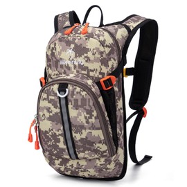 Winsnoty Kids Hydration Backpack, Water Hiking Backpack for Boys or Girls with 1.5L Reservoir Bladder (Grey Print, Small)