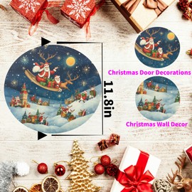 Christmas Door Decorations, Merry Christmas Sign with Santa & Reindeer, Hanging Wooden Plaques, Xmas Door Decor for Front Door, Christmas Wall Decor for Kitchen & Home