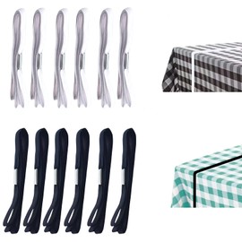 Table Bungees Tablecloth Strap Band Elastic Table Cloth Bands Tablecloth Bungee Cord to Hold Down Table Cloth for Picnic, Camping, Outdoor Tables, Wedding, Parties etc - (White, Black,12 Pieces)