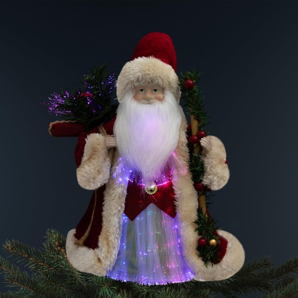Lighted Color-Changing Fiber Optic Santa Claus Christmas Tree Topper -