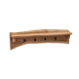 Alpine Natural Live Edge Wood Coat Hooks with Shelf – 36-Inch Wall-Mounted Home Storage Solution with Clear Finish and Unique Natural Wood Design by Alaterre Furniture