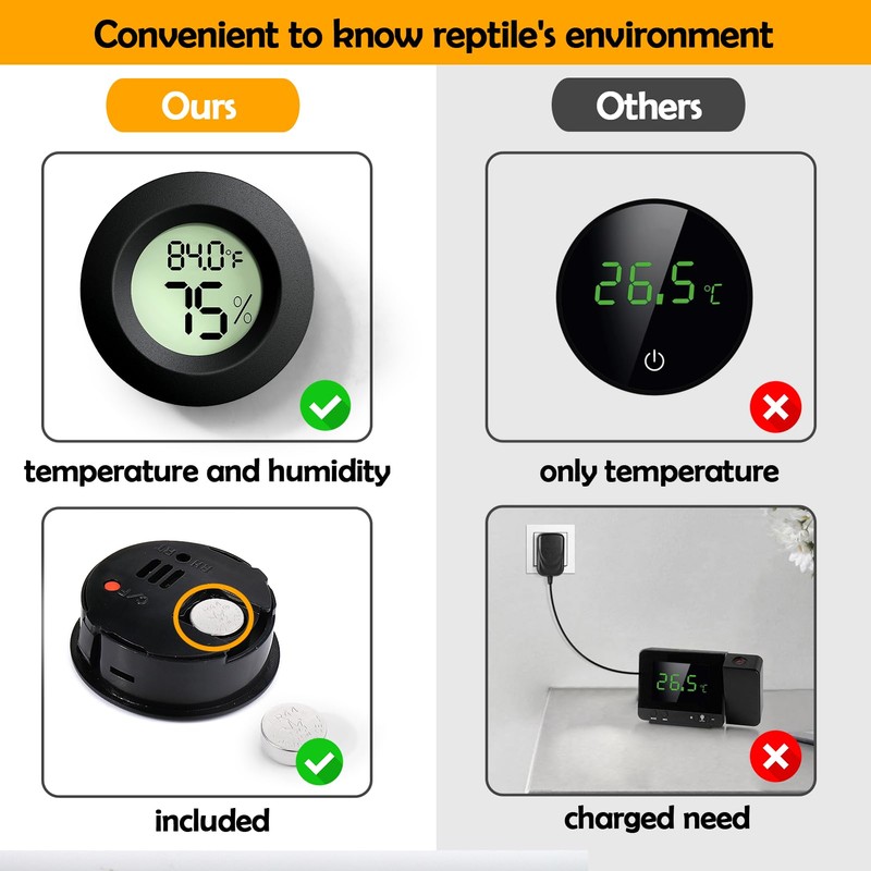 Reptile Tank Accessories, 2 PCS Reptile Thermometer and Humidity Gauge