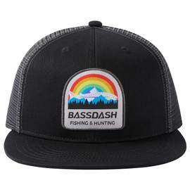 BASSDASH Flat Brim Trucker Cap Adjustable Snapback Hat Mesh Back for Men Women, Rainbow Trout, One Size