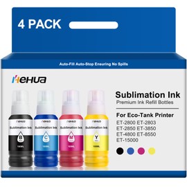 hehua Sublimation Ink Auto Refill Bottles 502 Compatible for Eco-Tank ET-2400 ET-2720 ET-2760 ET-4760 ET-4800 ET-2800 ET-2803 ET-2850 ET-15000 ET-8550 Printers Heat Press Transfer on Mugs T-Shirts
