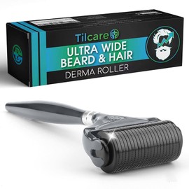Beard and Hair Ultra Wide Derma Roller (1Pack) by Tilcare - Sterile 1200 Grade A Titanium Microneedles Titanium Derma Roller 0.25mm