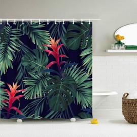 IcosaMro Tropical Shower Curtain for Bathroom with Hooks, Jungle Leaves Decorative Long Cloth Fabric Shower Curtain Bath Decorations- 71Wx72L, Green