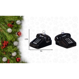 2 Pack Hand Blown Glass Retro Telephone Ornaments for Christmas Tree, Hand Painted Glass Landline Desk Phone Ornament