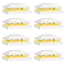 VOLISUN Solar Post Cap Light Outdoor,Solar Fence - Post Lights Waterproof for 4x4/5x5/6x6 Wooden/Vinyl Post,White Deck Post Cap Light Solar Powered with Warm White for Garden/Patio/Porch 8pack