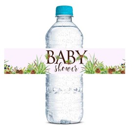 Watercolor Woodland Pinecones & Berries Baby Shower Waterproof Water Bottle Sticker Wrappers 20 Wrap Around Labels Sized 1.75" x 8.5" by AmandaCreation