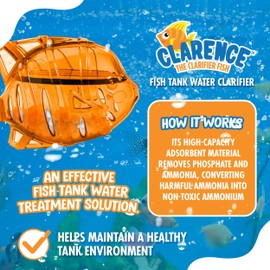 Clarence the Clarifier Fish Aquarium Water Clarifier | Clear Cloudy Fish Tank Water Treatment, Safe for Freshwater & Saltwater Fish and Plants - Orange, 3 Pack