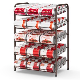 Vrisa Can Rack Organizer 5 Tier Cans Storage Organizer for Pantry Metal Can Food Holders Stacking Canned Goods Dispenser Rack Soda 60 Cans Organizers for Kitchen Pantry Cabinet, Rustic Brown