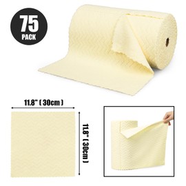 SOOWASH Microfiber Cleaning Cloths Roll 75 Pack 11.8" x 11.8" Lint Free Cleaning Cloth Ultra Absorbent Tear Away Towels Reusable Rags Cars Kitchens Homes (Yellow, 75PK)